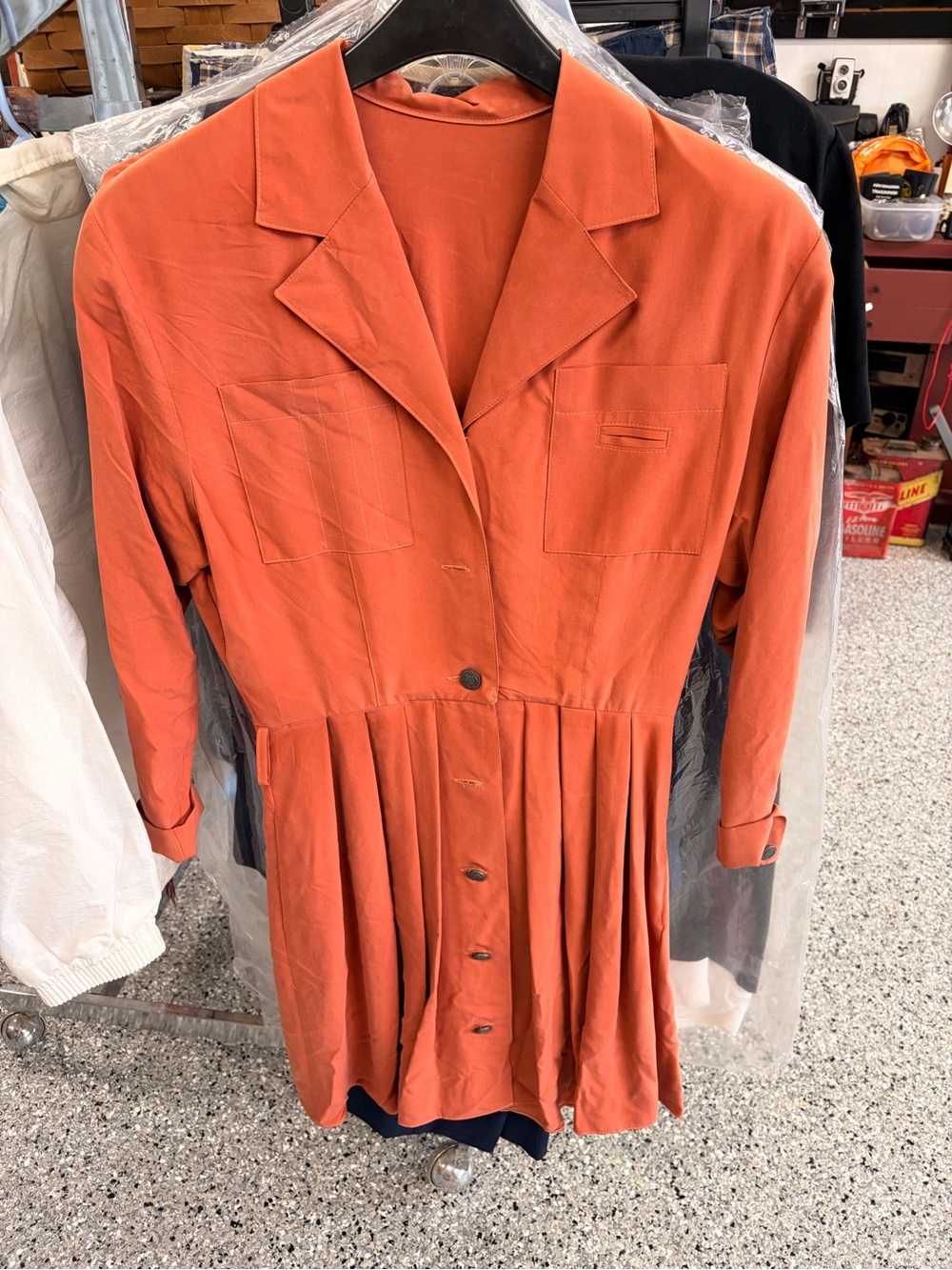 Rust Orange Pleated Button-Front Dress Jacket